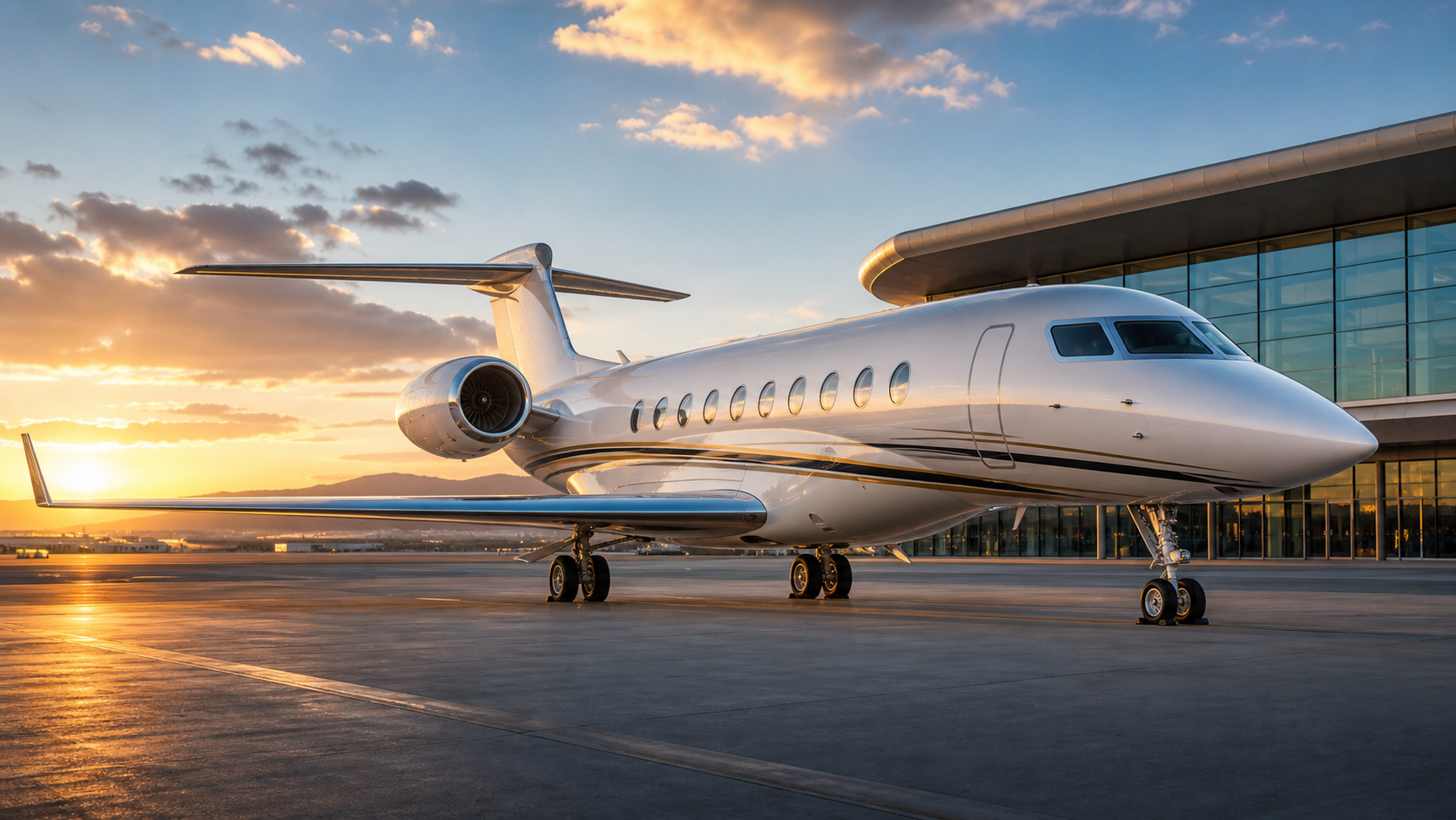 Heavy private jet on an executive ramp
